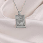 Lovers Tarot Card Necklace Necklaces 925 925 Sterling Silver square pendant featuring intertwined lovers skeleton design and text.