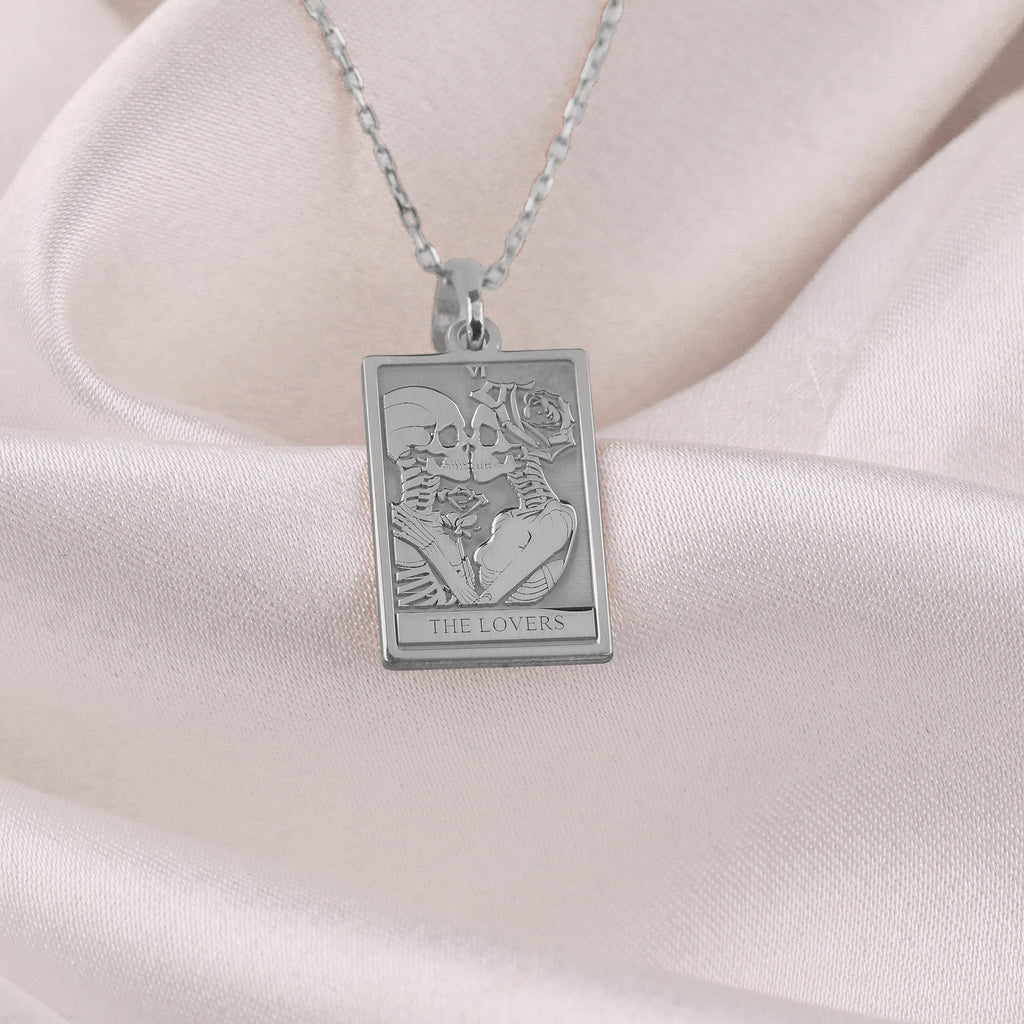 Lovers Tarot Card Necklace: 14K Gold with tarot card rider waite occult arcana talisman - View 214