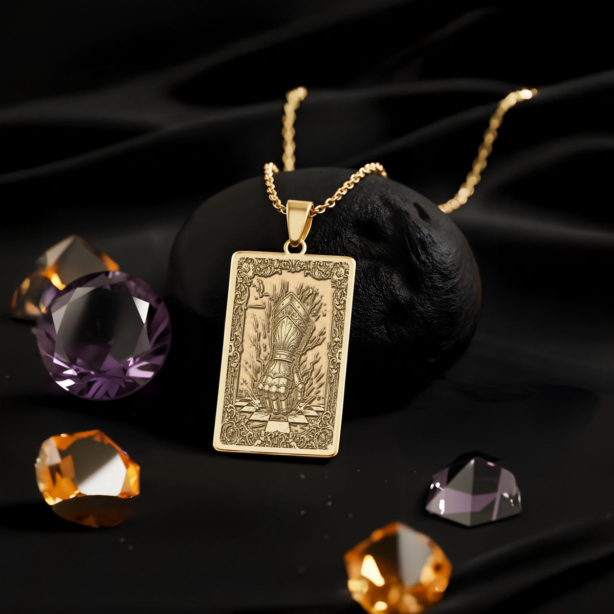 Gauntlet of Power Necklace: 14K Gold Fantasy Artifact, Gamer Strength Pendant - View 214