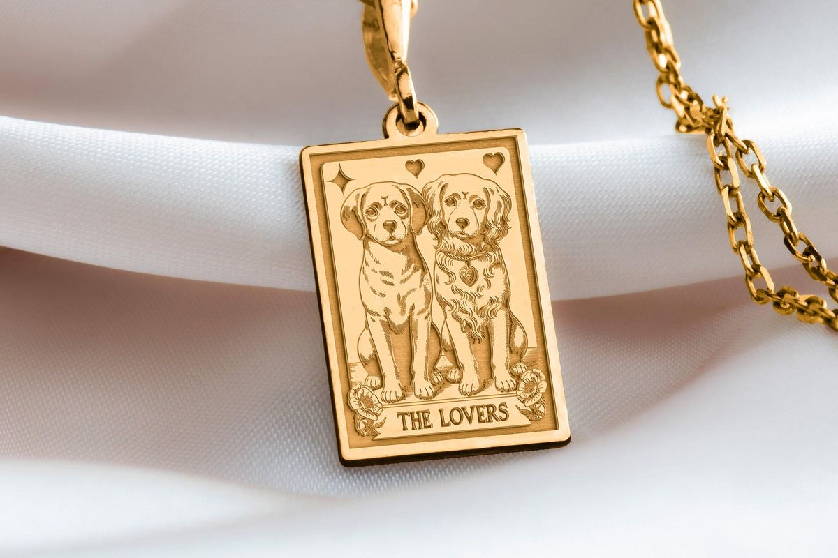 Puppy 'The Lovers' Card Necklace: 14K Gold with gold dog lovers lovers dog necklace - View 48
