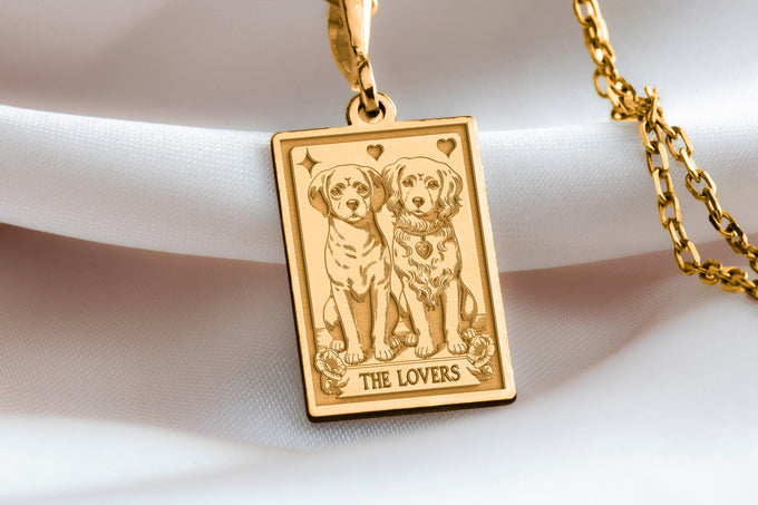 Puppy 'The Lovers' Card Necklace: 14K Gold with gold dog lovers lovers dog necklace - View 48