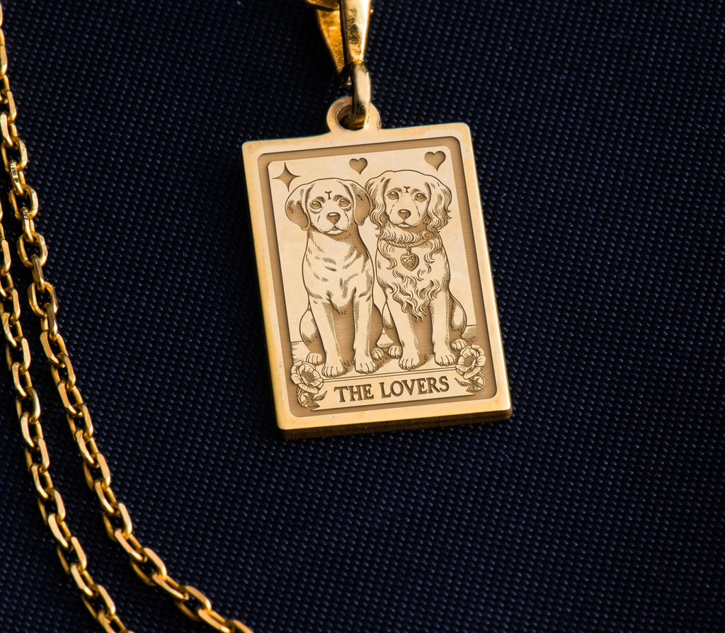 Puppy 'The Lovers' Card Necklace: 14K Gold with gold dog lovers lovers dog necklace - View 158