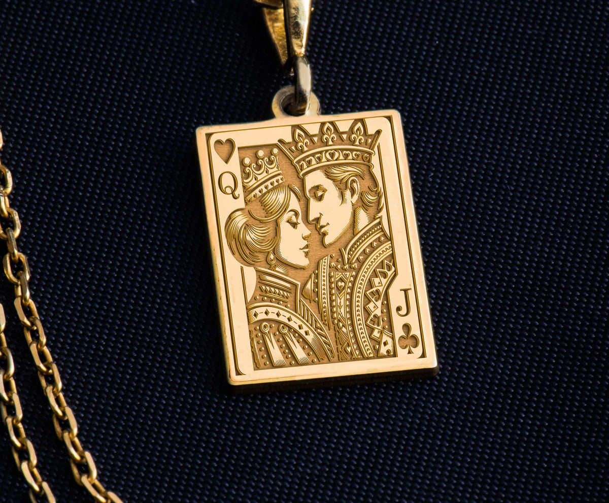 Queen and Jack Pendant: 14K Gold with romantic couple gift couple charm major arcana - View 158