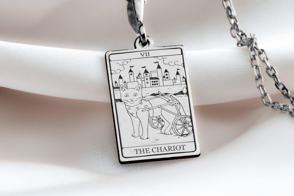 14K Gold The Charity Tarot Cat Necklace: 14K Gold with tarot card rider waite occult - View 102