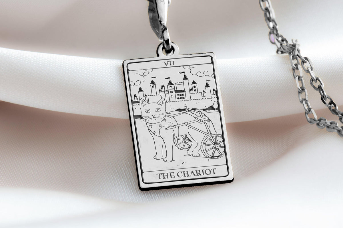 14K Gold The Charity Tarot Cat Necklace: 14K Gold with tarot card rider waite occult - View 102