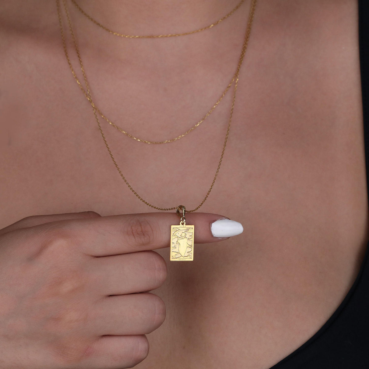Death Tarot Pendant: 14K Gold with tarot card rider waite major arcana occult talisman - View 158