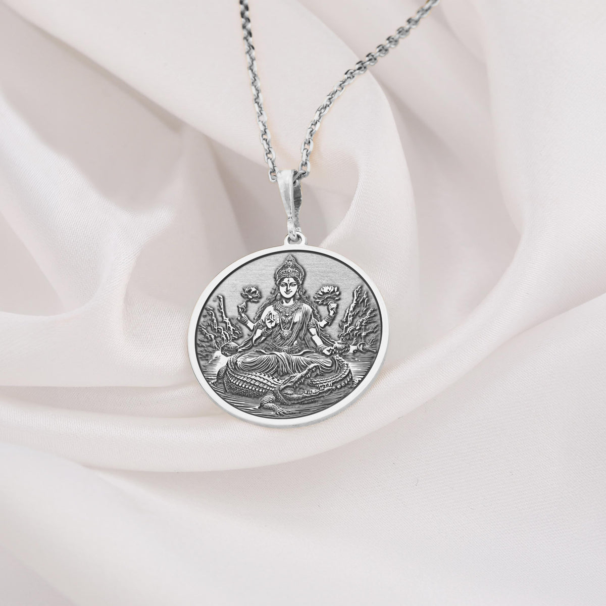 Maa Ganga Necklace: 14K Gold with silver ganga pendant goddess necklace talisman - View 102
