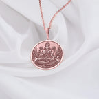 Ganga Goddess Pendant Necklace Necklaces 14K Rose 14K 14K Rose Gold Plated pendant necklace featuring a seated spiritual figure design.