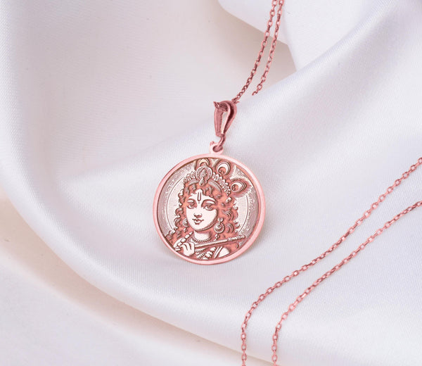 Krishna God Necklace: 14K Gold with silver krishna charm krishna god talisman amulet - View 214