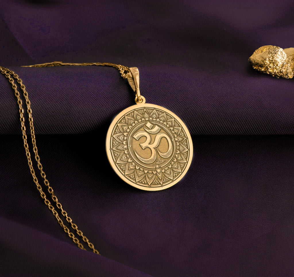 Om Mandala Necklace: 14K Gold with om mandala pendant sacred geometry art amulet - View 158