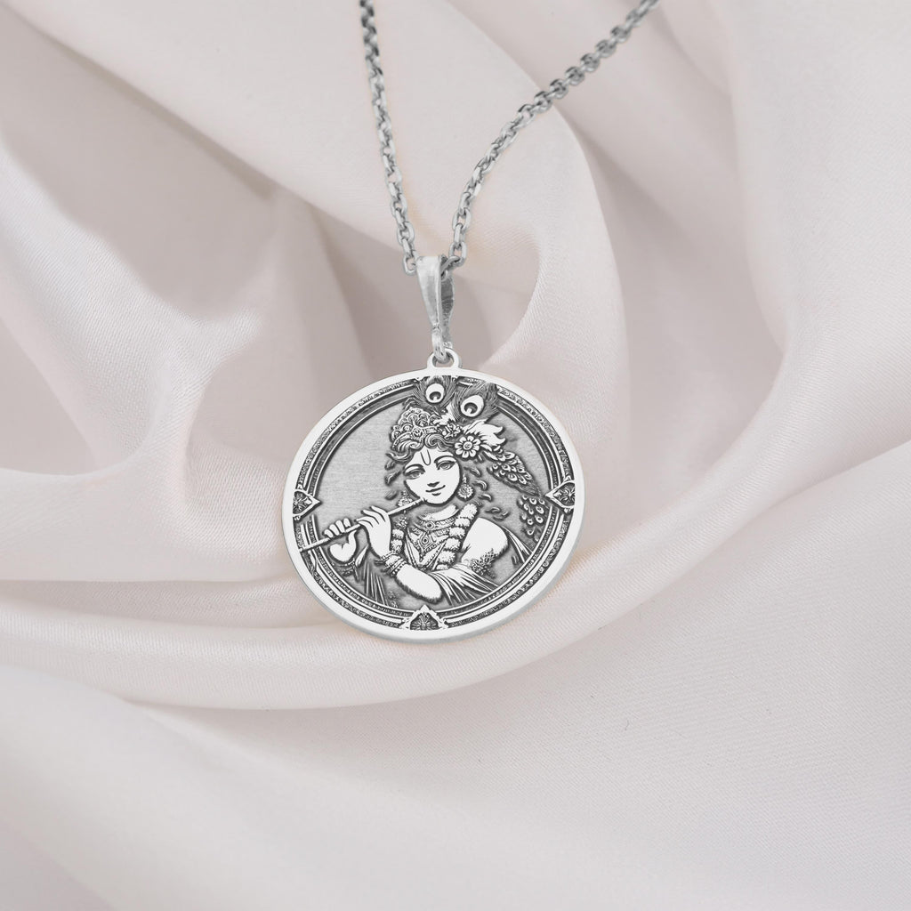 Krishna Amulet – 14K Gold Pendant: 14K Gold with silver krishna charm hindu jewelry - View 200