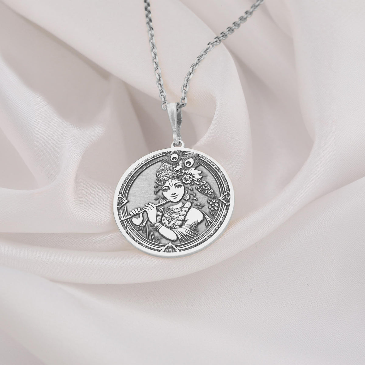 Krishna Amulet – 14K Gold Pendant: 14K Gold with silver krishna charm hindu jewelry - View 200