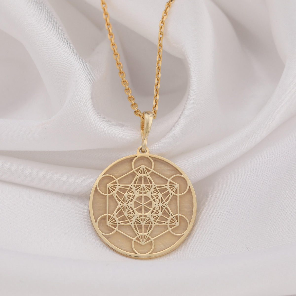Metatron Cube Necklace: 14K Gold with sacred geometry metatrons cube amulet talisman - View 207