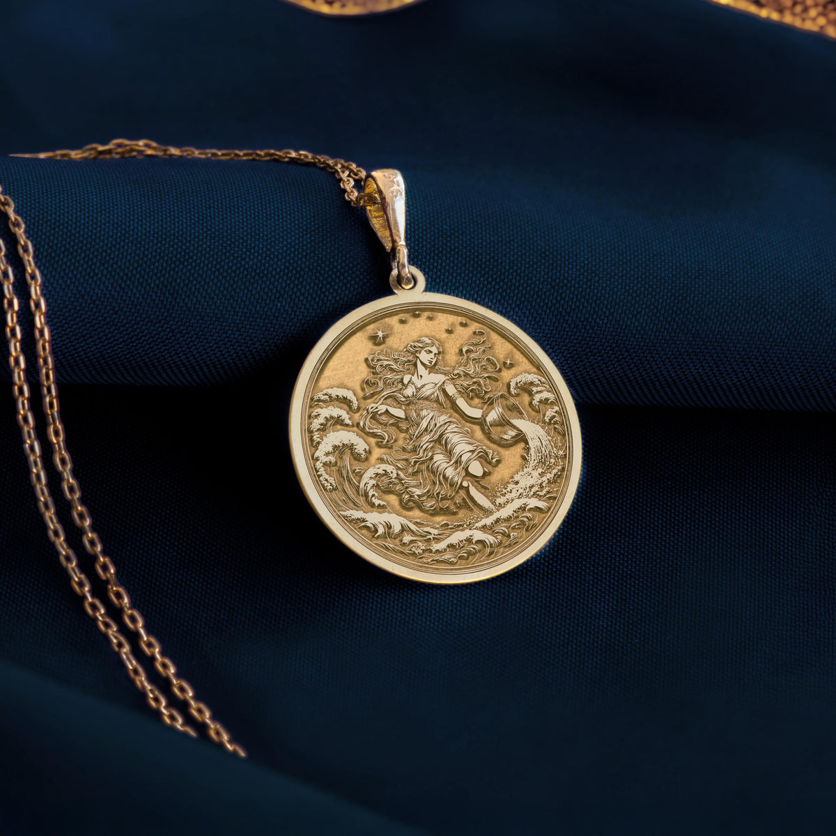 Aquarius Necklace: 14K Gold with water bearer zodiac sign astrology talisman gift - View 158
