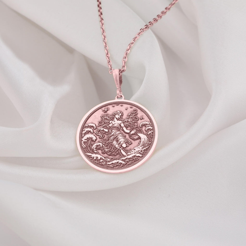 Aquarius Necklace: 14K Gold with water bearer zodiac sign astrology talisman gift - View 214