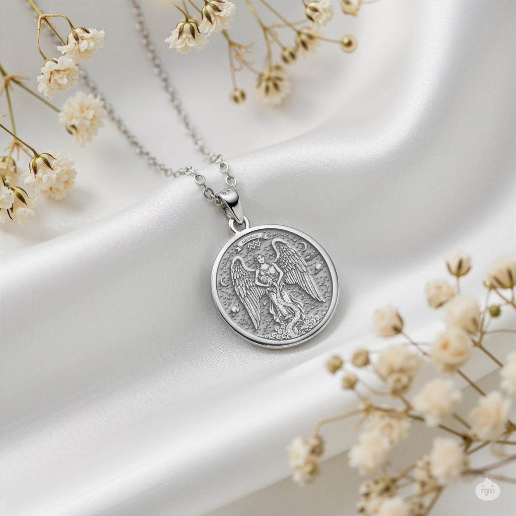 Aquarius Necklace: 14K Gold with water bearer zodiac sign astrology talisman gift - View 214