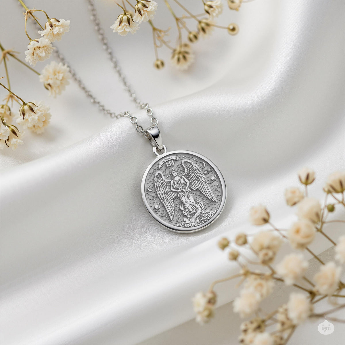 Aquarius Necklace: 14K Gold with water bearer zodiac sign astrology talisman gift - View 214