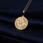 Compass Amulet Necklace Necklaces 14K 14K Gold Plated compass rose pendant with astrological symbols necklace