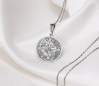 Compass Amulet Necklace Necklaces 925 925 Sterling Silver round pendant with compass rose and celestial star design necklace