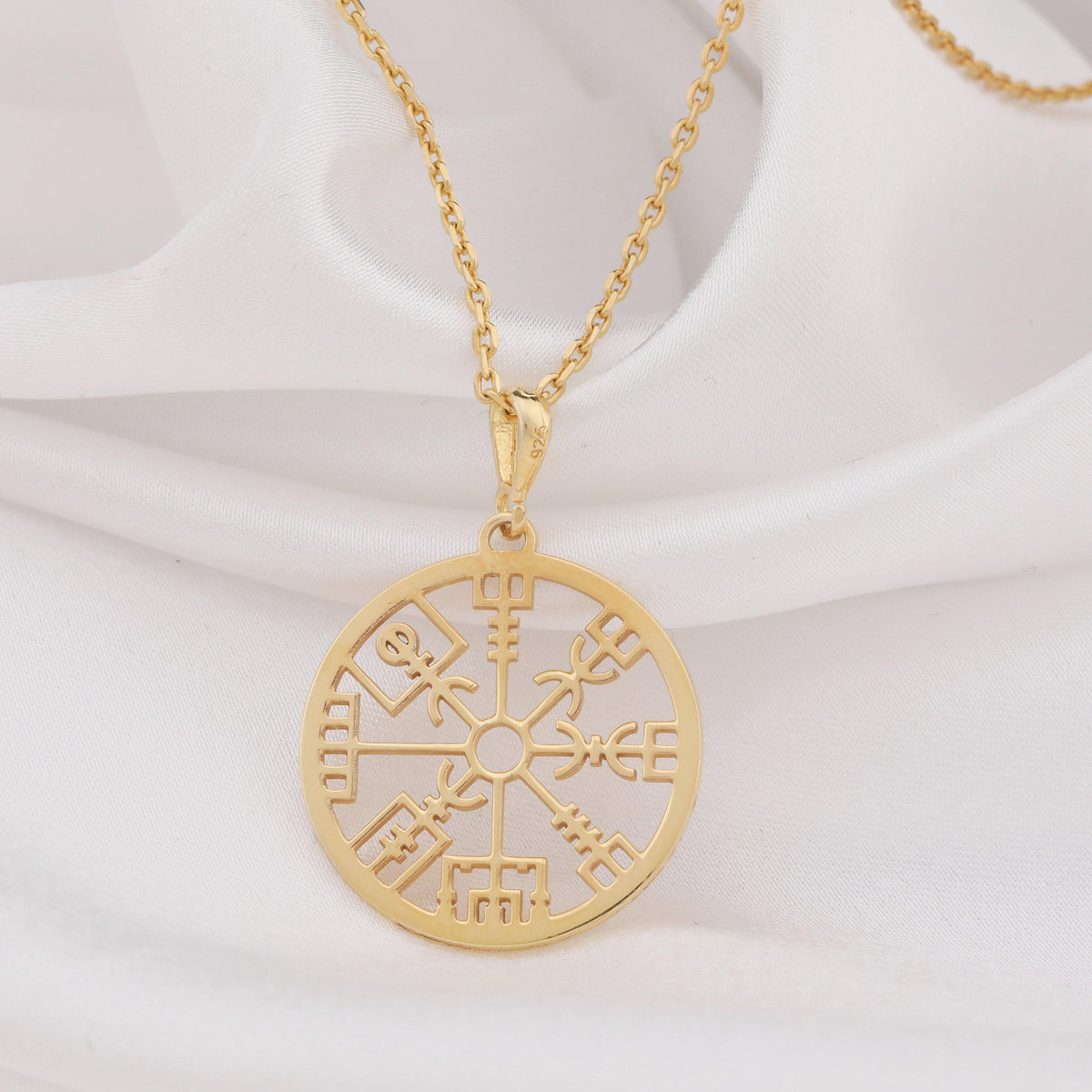 Vegvisir Compass Necklace: 14K Gold with viking compass norse rune wayfinder runic - View 207