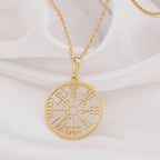 Vegvisir Compass Necklace: 14K Gold with viking compass norse rune wayfinder runic - View 207