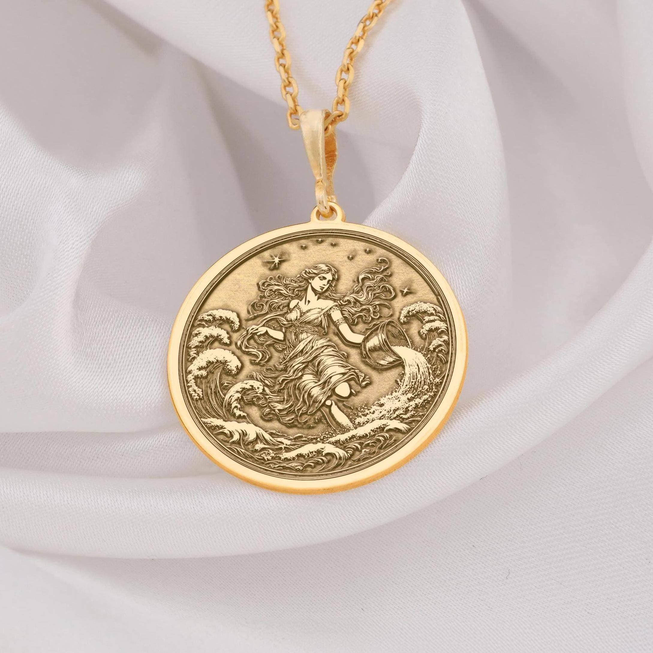 Aquarius Necklace: 14K Gold with water bearer zodiac sign astrology talisman gift - View 48