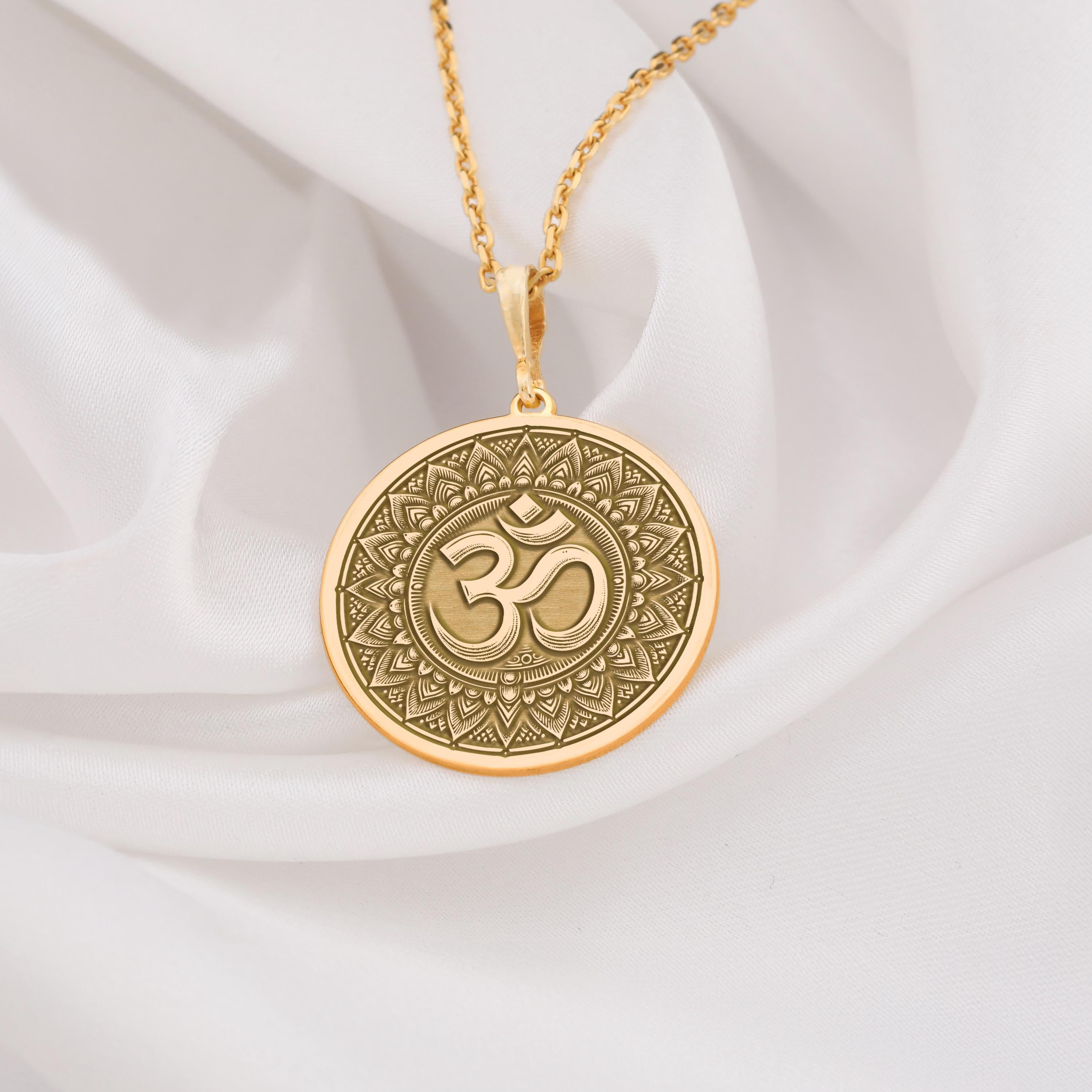 Om Mandala Necklace: 14K Gold with om mandala pendant sacred geometry art amulet - View 48
