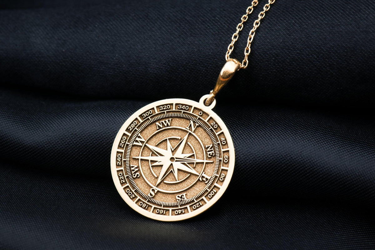 14K Gold Compass Necklace, Directional Pendant, Personalized Gift, Dainty Gold Scope Charm - View 153