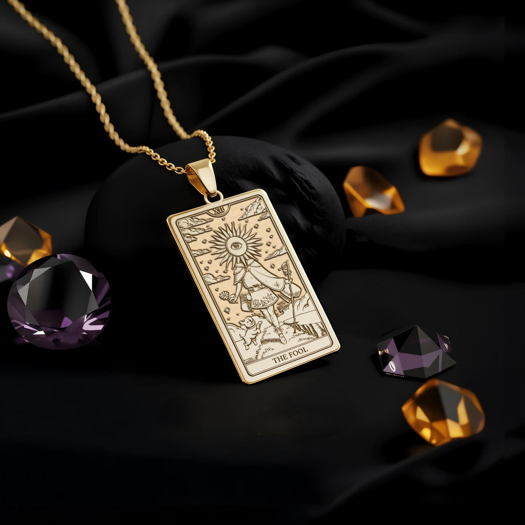 The Fool Tarot Card Necklace: 14K Gold Major Arcana, New Beginnings Charm - View 2