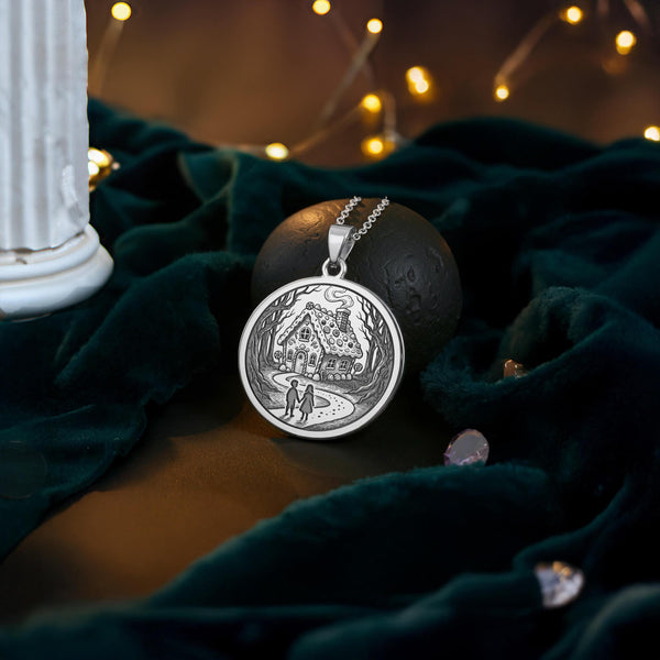 Hansel and Gretel Necklace: 14K Gold Fairy Tale Art Pendant - View 4