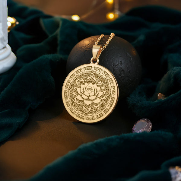 Lotus Mandala Necklace: 14K Gold Sacred Geometry Pendant - View 214