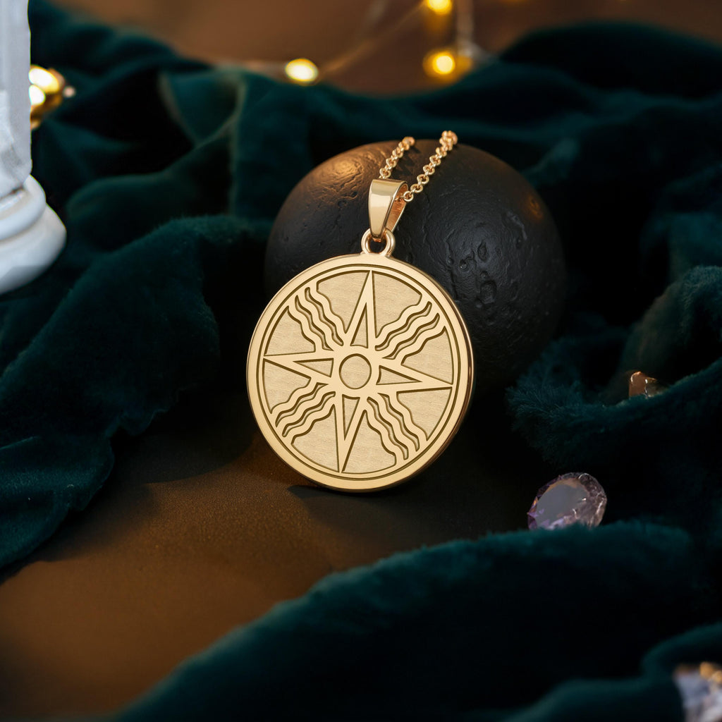 Star of Shamash Necklace: 14K Gold Mesopotamian Sun God Pendant - View 214