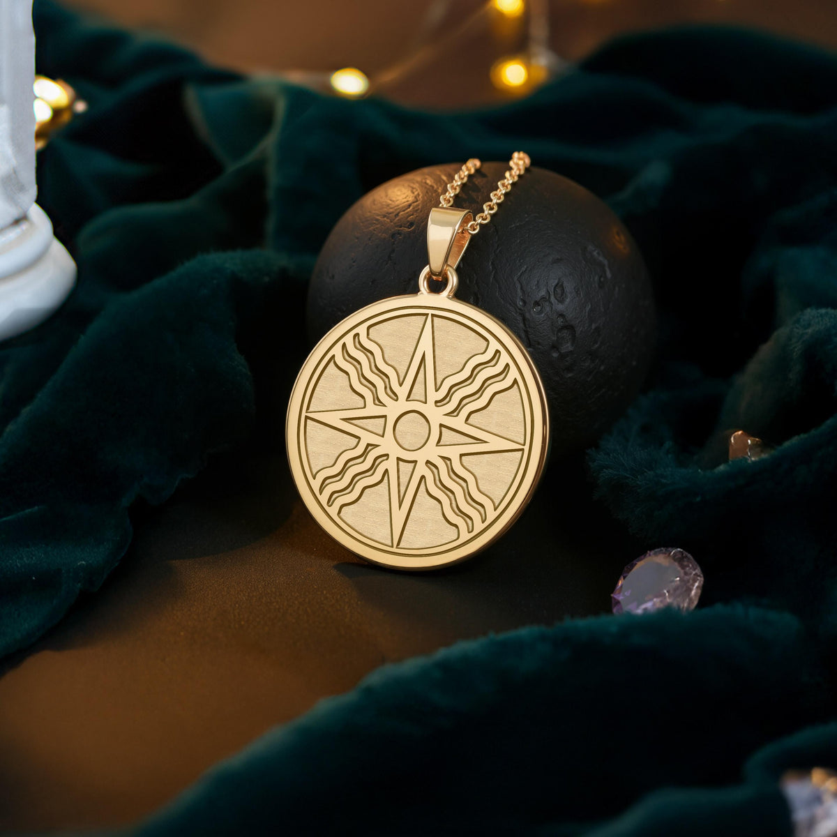 Star of Shamash Necklace: 14K Gold Mesopotamian Sun God Pendant - View 214
