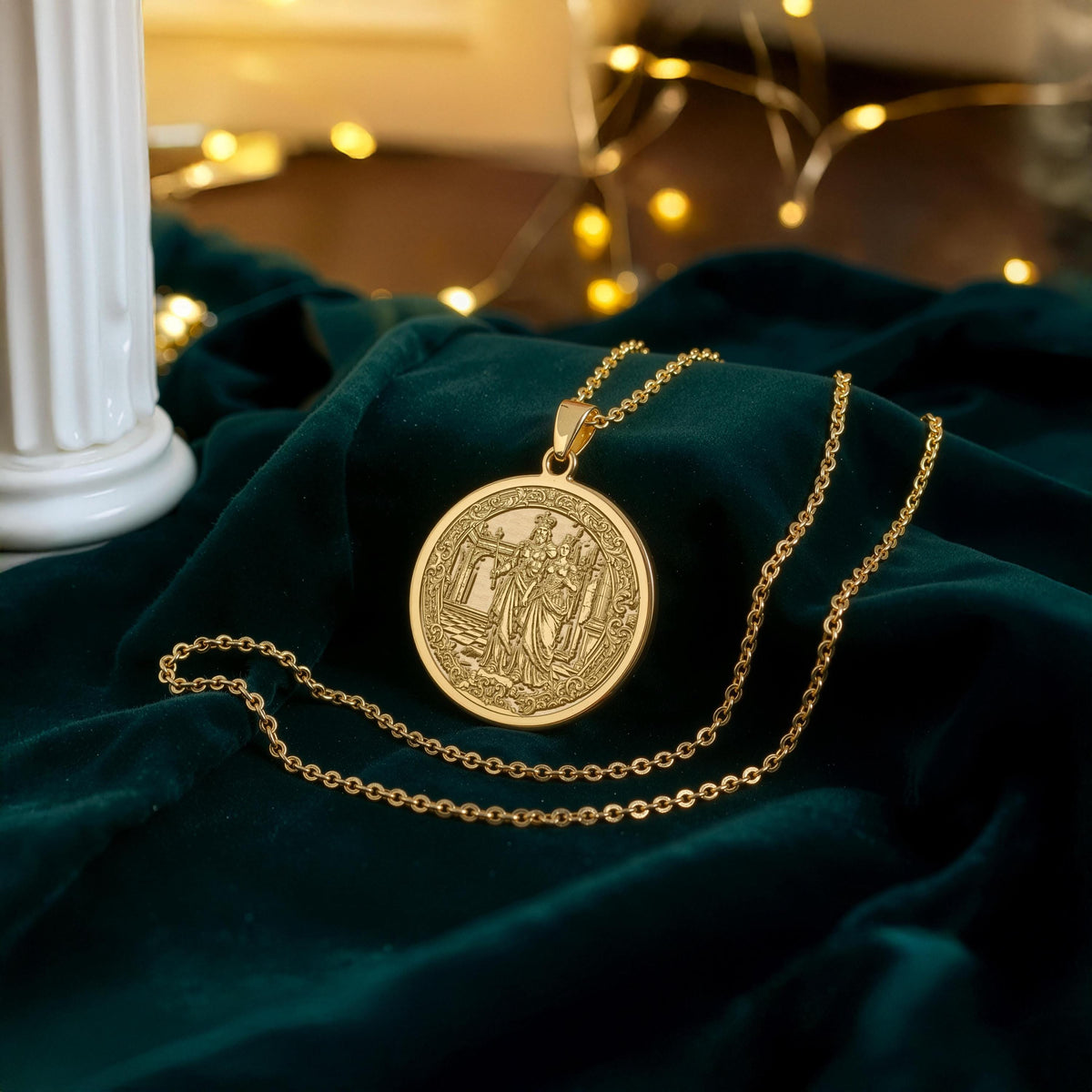 King and Queen Chess Necklace: 14K Gold Royal Couple, Love Coin - View 3