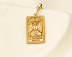 Devil Tarot Rider Waite Occult Amulet Necklace Necklaces 14K 14K Gold Plated winged devil pendant with rectangular frame and gothic design necklace