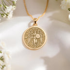 Taurus Zodiac Medallion Necklace: 14K Gold with horoscope art star sign astrology - View 153