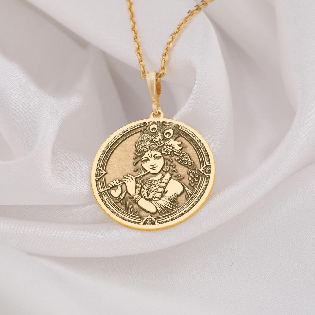 Krishna Amulet – 14K Gold Pendant: 14K Gold with silver krishna charm hindu jewelry - View 153