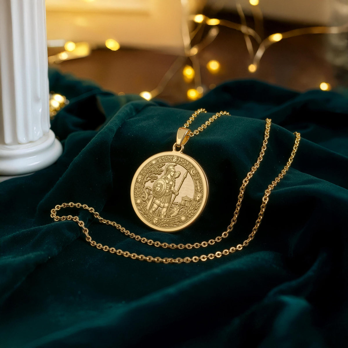 Athena Necklace: 14K Gold Goddess of Wisdom Pendant - View 3