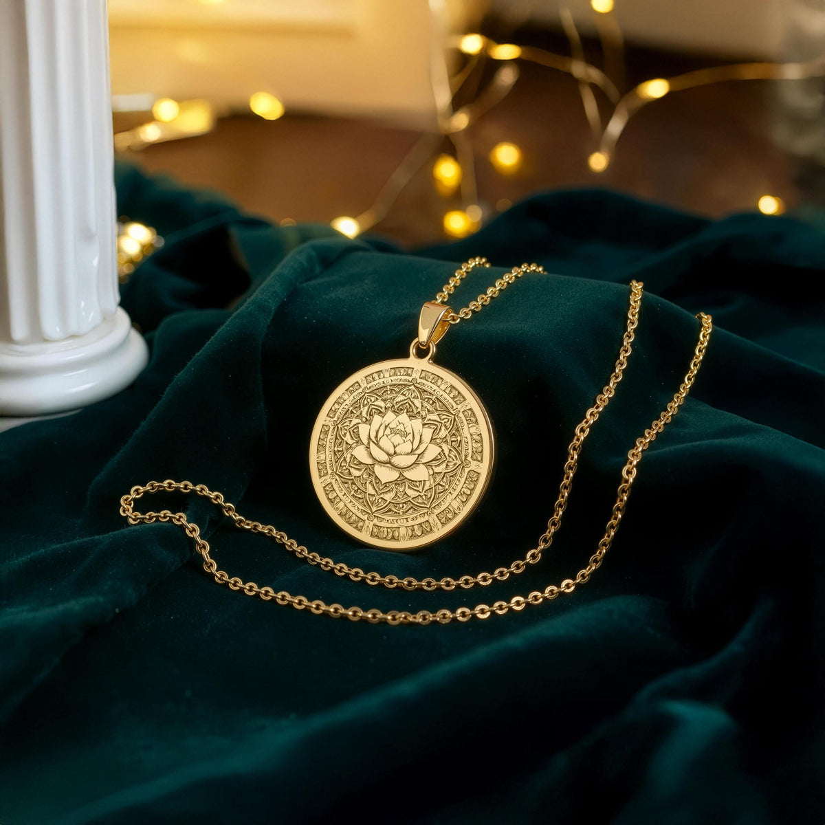 Lotus Mandala Necklace: 14K Gold Sacred Geometry Pendant - View 3