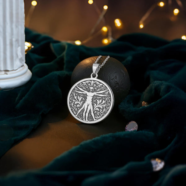 Vitruvian Man Necklace: 14K Gold Da Vinci Art Pendant - View 4