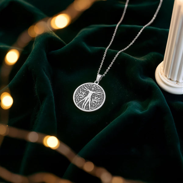 Vitruvian Man Necklace: 14K Gold Da Vinci Art Pendant - View 5