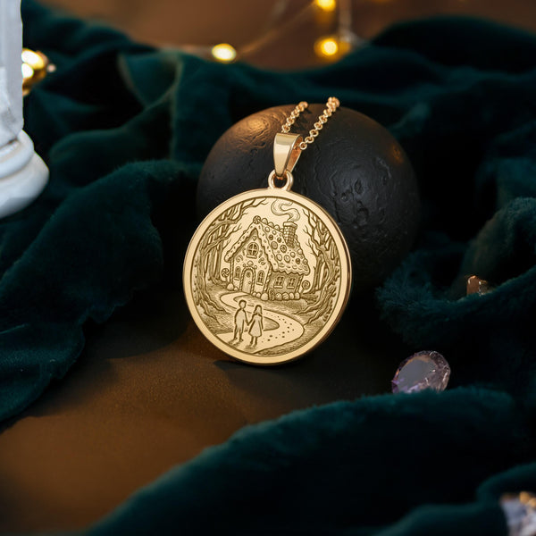 Hansel and Gretel Necklace: 14K Gold Fairy Tale Art Pendant - View 214