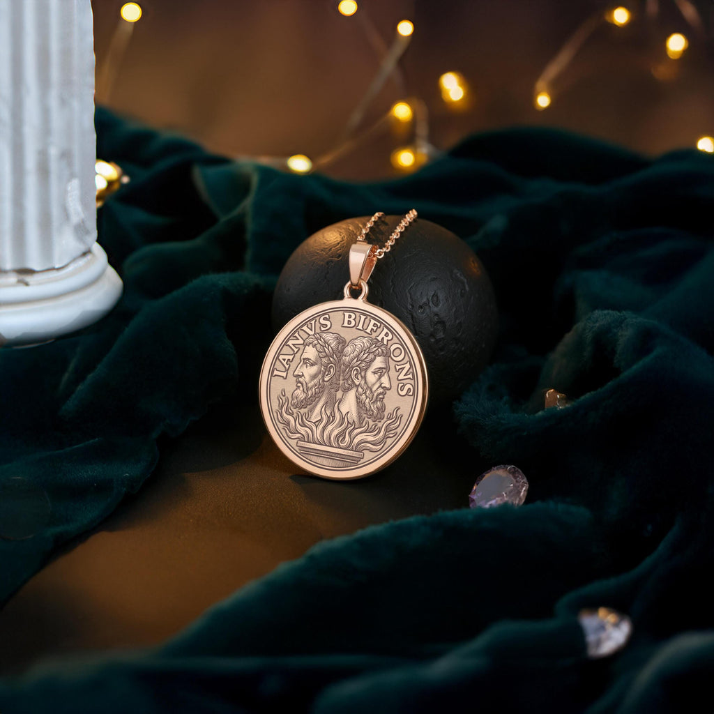Janus Necklace: 14K Gold Two Faced God Pendant - View 6