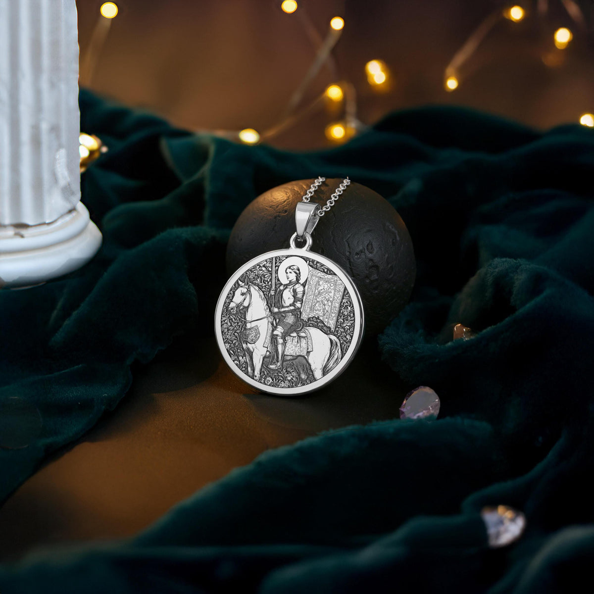 Joan of Arc Necklace: 14K Gold Equestrian Saint Pendant - View 214