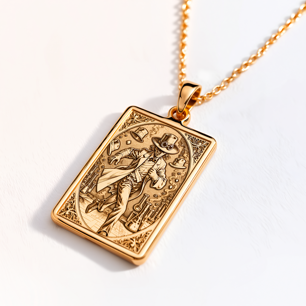 Invisible Man Sci-Fi Horror Necklace - 14K Solid Gold, Left Angle View