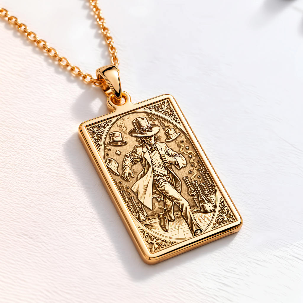 Invisible Man Sci-Fi Horror Necklace - 14K Solid Gold, Right Angle View