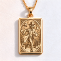 Invisible Man Sci-Fi Horror Necklace in a gold finish, shown from the front with detailed engraving on the pendant.