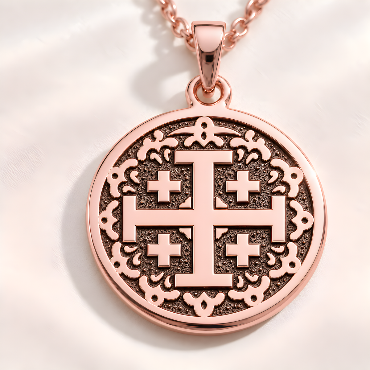 Jerusalem Cross Pendant - 14K Rose Gold Plated