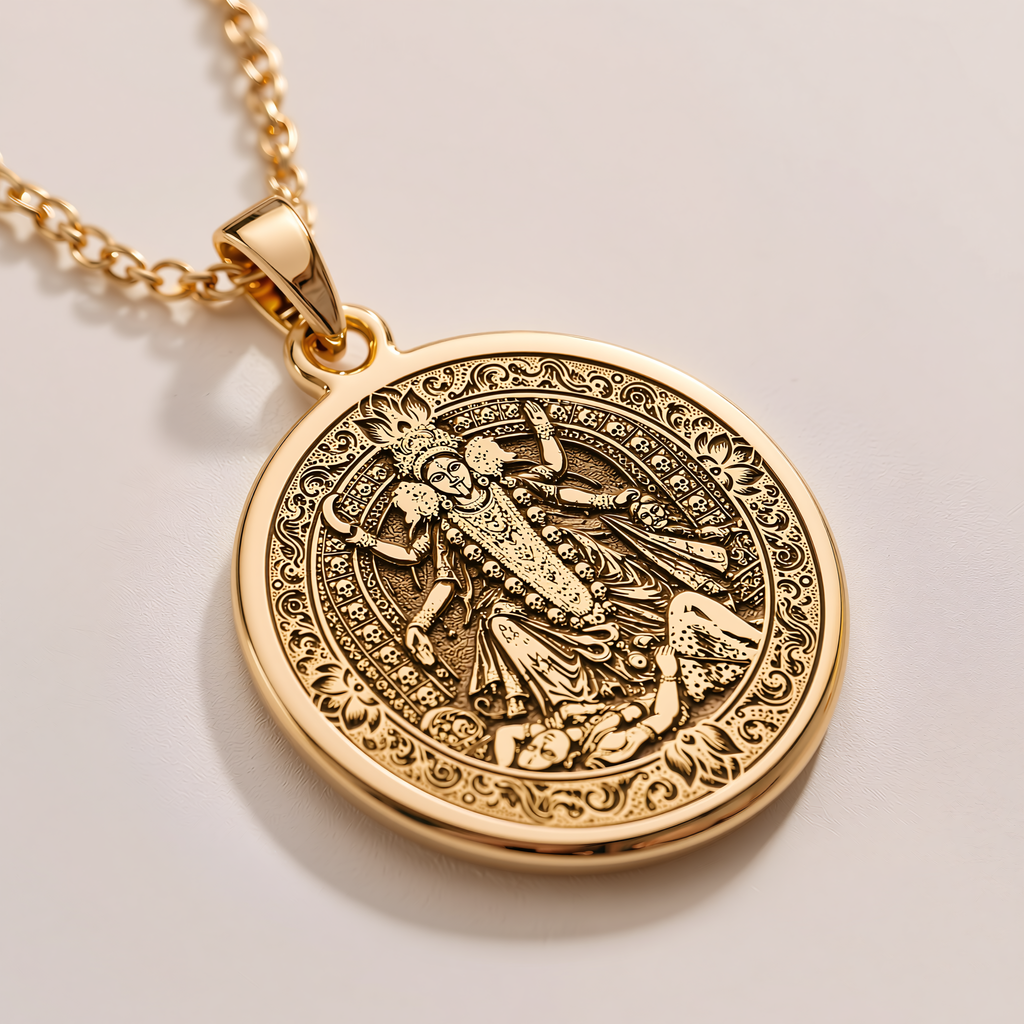 Kali Ma Memento Mori Pendant - 14K Solid Gold, Left Angle View