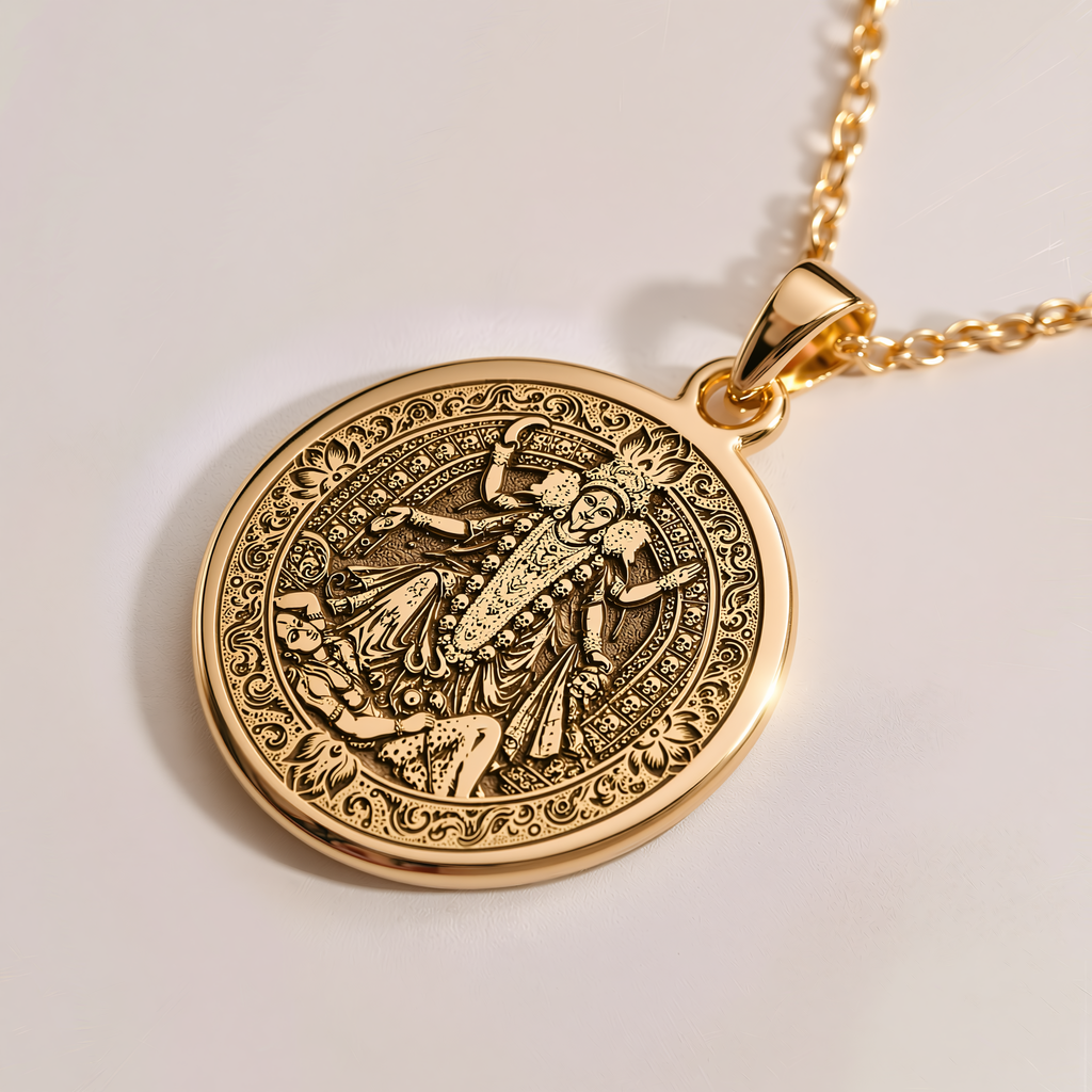 Kali Ma Memento Mori Pendant - 14K Solid Gold, Right Angle View